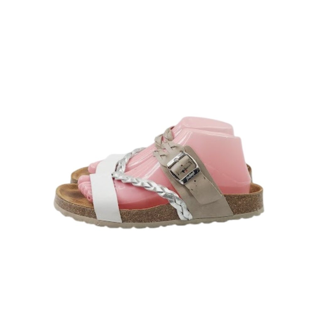 Biostep Women's Tan White Leather Cross‎ Strap Classic Slide Sandal Size 8.5